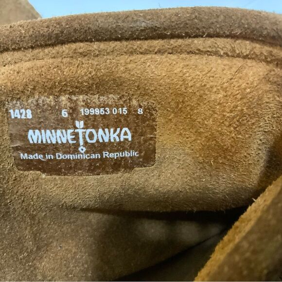 Vintage Ladies size 6 Suede Fringe Minnetonka Tall Lace Up Moccasins Knee Boots - Picture 9 of 9
